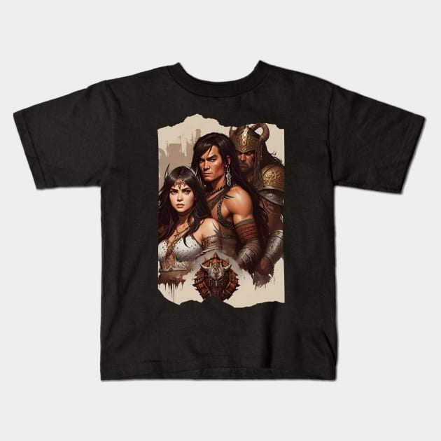 Conan, Belit, and Friend Family Portrait Kids T-Shirt by ForbiddenGeek